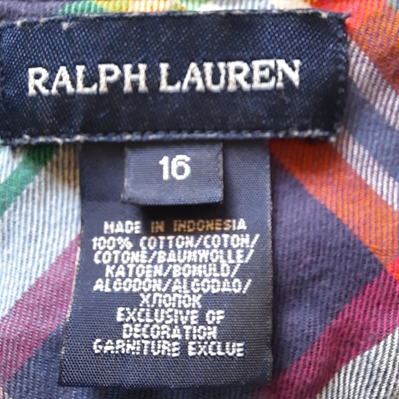Ralph Lauren Plaid Check Kids Girls Size 16 Tie Top Blouse Stylish 100% Cotton - Picture 8 of 11